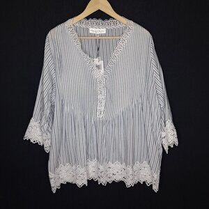 NWT Chelsea & Theodora Crochet Lightweight Flowy Size 2X Blouse Relaxed Fit Prep